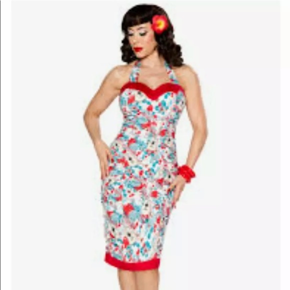 Bettie Page Dresses & Skirts - BETTIE PAGE QUEEN OF PINUPS FIESTA GUITAR WIGGLE DRESS TRIM SIZE 8